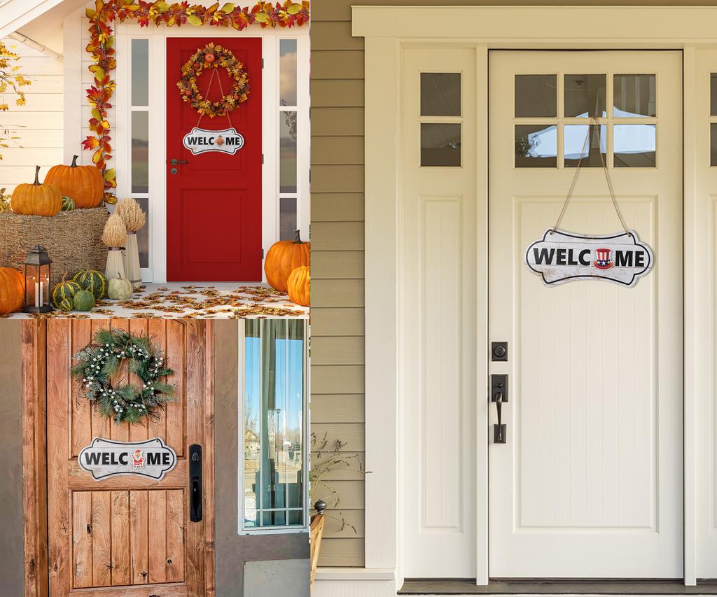 Inkdotpot Welcome Sign Front Door Decorations Hanging Rustic Wood Seasonal Holiday Ornaments Housewarming GiftWall Hanging 18" Inches