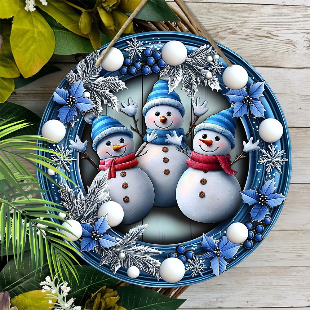 Очаровательная деревянная рождественская табличка «Снеговик», милая круглая табличка «Зимняя сказка» для декора на входную дверь или стену, идеальное рождественское украшение