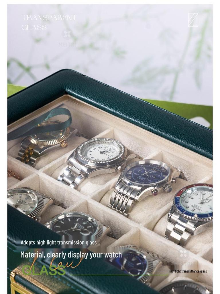 Коробка для хранения часов и очков из ПУ кожи с зернистой текстурой личи с несколькими отделениями