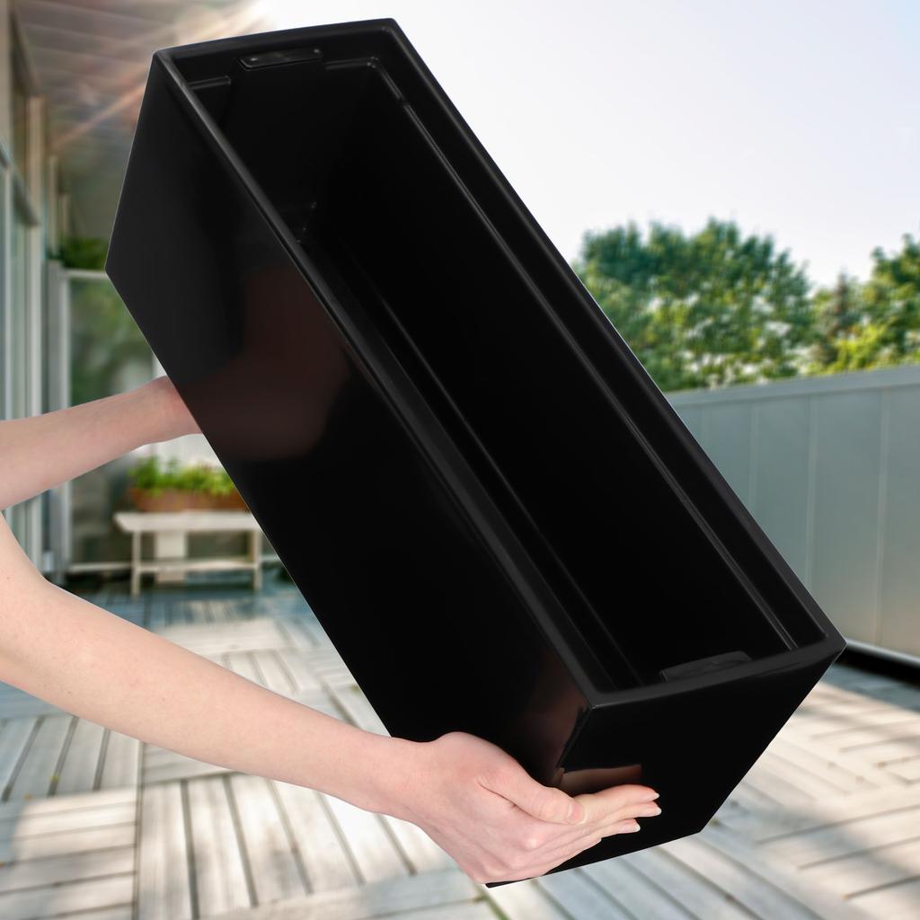 KADAX Doniczka Donica Skrzynka Balkonowa Z Wkładem Kwietnik Czarny Połysk 19x56cm