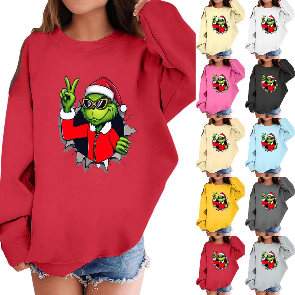 Children's Fashionable Casual Long-sleeved Loose Christmas Print Pullover Hooded Sweatshirt