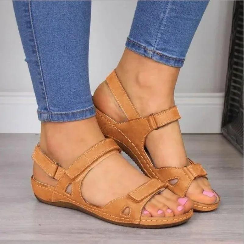 Sandals Women Summer Open Toe Comfy Super Soft Premium Orthopedic Low Heels Walking Sandals Toe Corrector Cusion