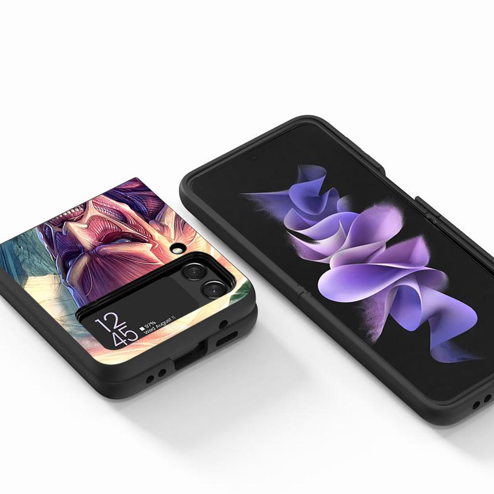 Аниме Чехол для мобильного телефона Attack On Titan для Samsung Galaxy Z Flip3 5G Flip4 Черный Чехол Z Flip 3 Жесткий ПК Роскошный Чехол Zflip3 Funda