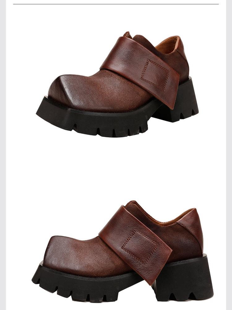 Johnature Женские туфли на платформе с квадратным носком в стиле ретро, ​​универсальные однотонные туфли из натуральной кожи на толстой подошве