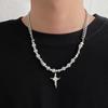 High-End Personalized Titanium Steel Necklace Irregular Metal Stone Ice Crack Cross Necklace Clavicle Chain
