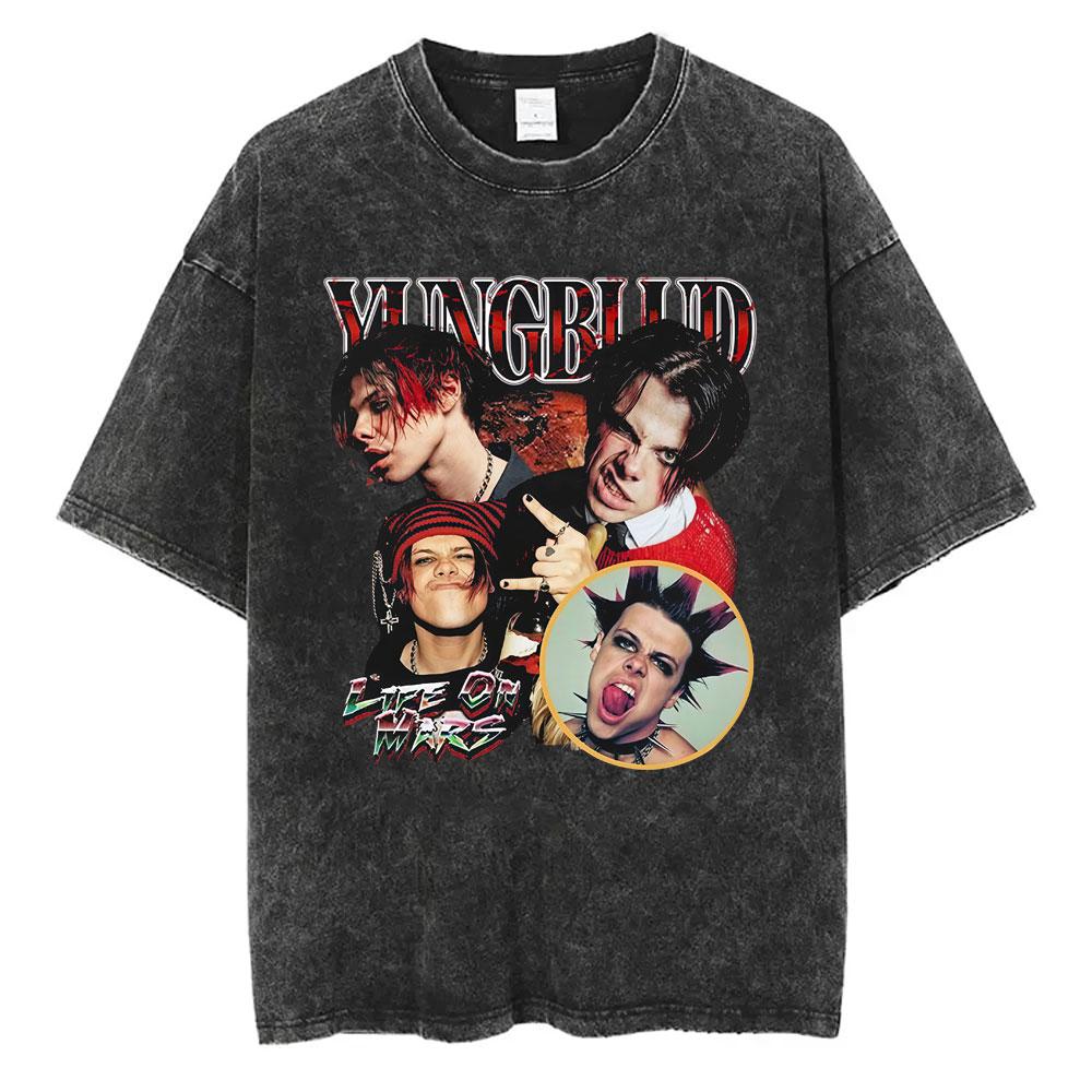 Rocker Yungblud IDOLS Wings World Tour Tshirt Men Women Rock Harajuku Vintage Washed T Shirts Casual Oversized Tshirts