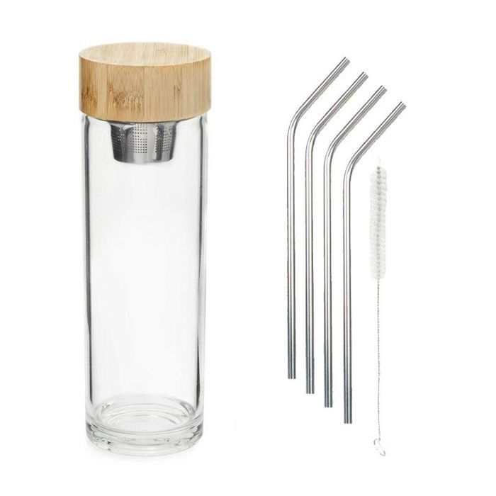 Tea Infuser Bottle + 4 Stainless Steel Straws