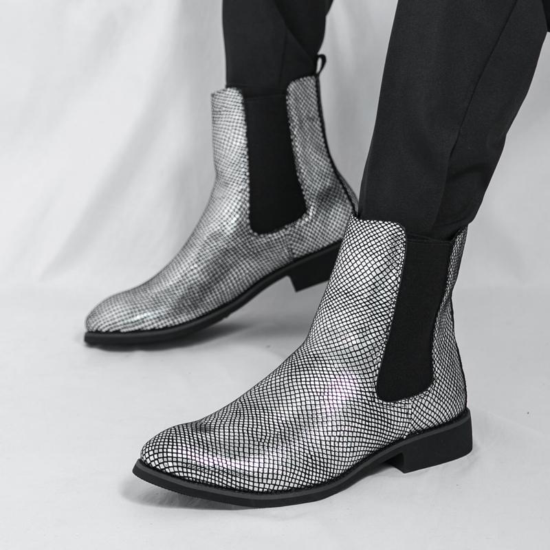 Дизайнерская новинка, зимняя мода, ботильоны челси, мужские остроносые золотые серебристые повседневные ботинки, высокие кеды, zapatos hombre