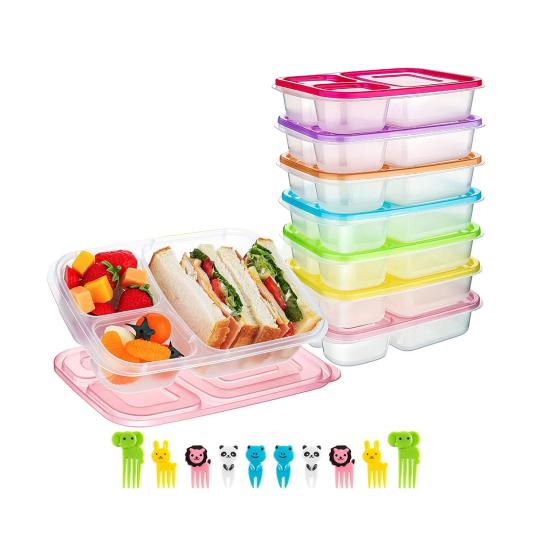 7 шт. штабелируемая коробка для бенто для обеда с 3 отделениями для взрослых, детей, многоразовая пищевая коробка для завтрака для сэндвичей, фруктовых закусок, портативная еда на открытом воздухе
