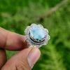 Gift For Her 925 Silver Natural Larimar Gemstone Statement Adjustable Ring
