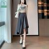 My Wardrobe Женская нестандартная юбка Юбка в стиле ретро с высокой талией Дизайн Sense of Niche Модель средней длины плиссированная юбка