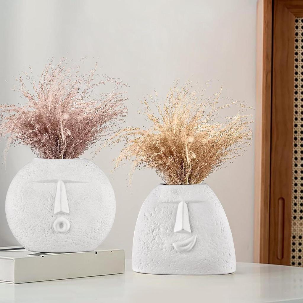 New Ceramic White 'Kiss Face Vase' | Vases for Home Decor Decorative Vase for Dried Flowers and Pampas Grass - Set of 2 | Vases for Living Room