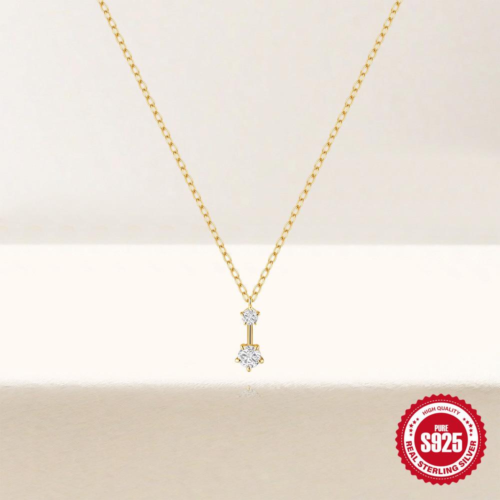 S925 Sterling Silver Simple And Fresh Necklace Jewelry Women'S Water Drop Design One-Character Personalized Stacked Collarbone Chain