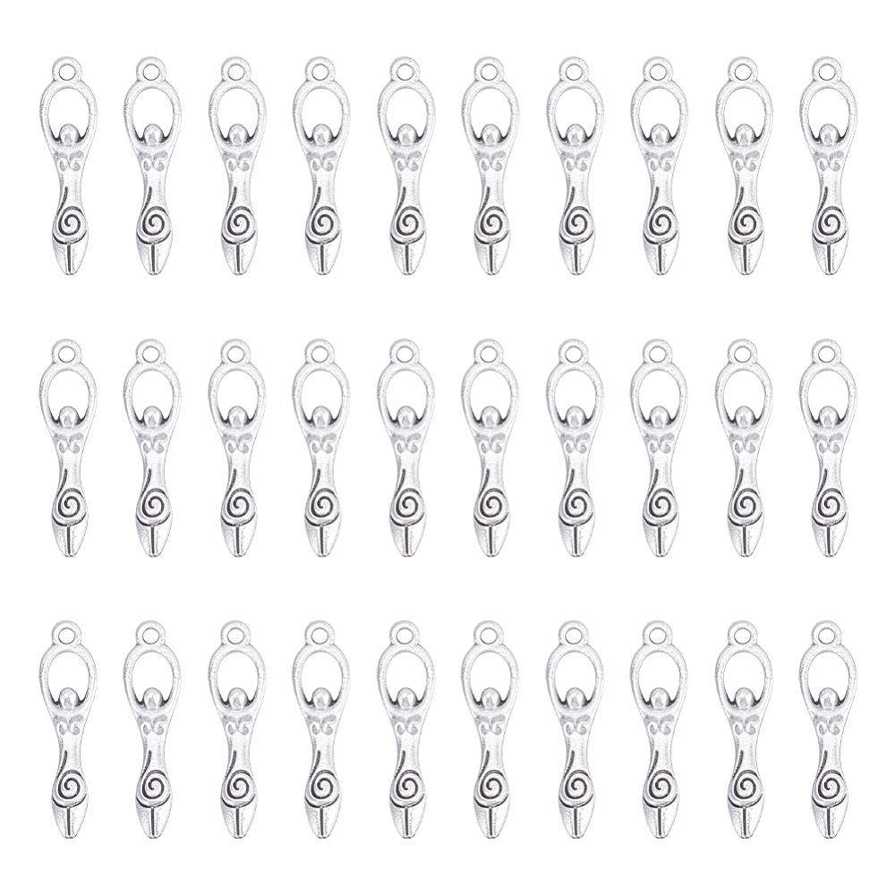 60Pcs Tibetan Style Alloy Pendants Spiral Goddess Antique Silver 31x8x3mm Hole: 1.8mm