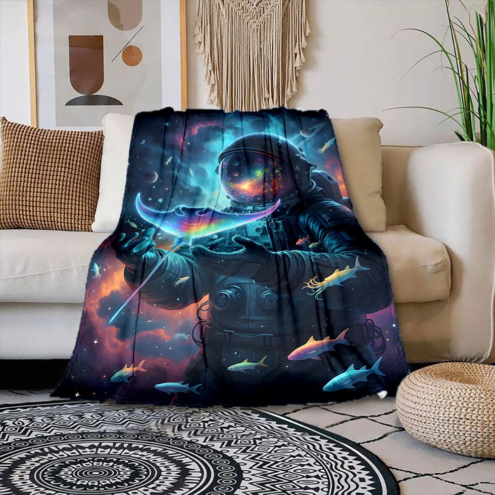 Multiple sizes Astronaut with space ray Print Blanket Warm Soft Suitable for All Seasons for Home Sofa Travel Camping Picnics RV