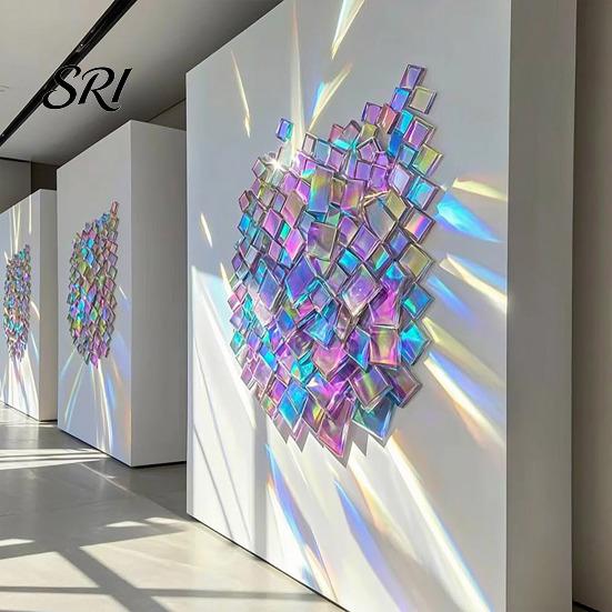 Impact Resistant Craft Tiles Mini Iridescent Acrylic Squares, Translucent Rainbow Pieces, 2cm 3cm Holographic Colorful Mosaic Art Supplies for
