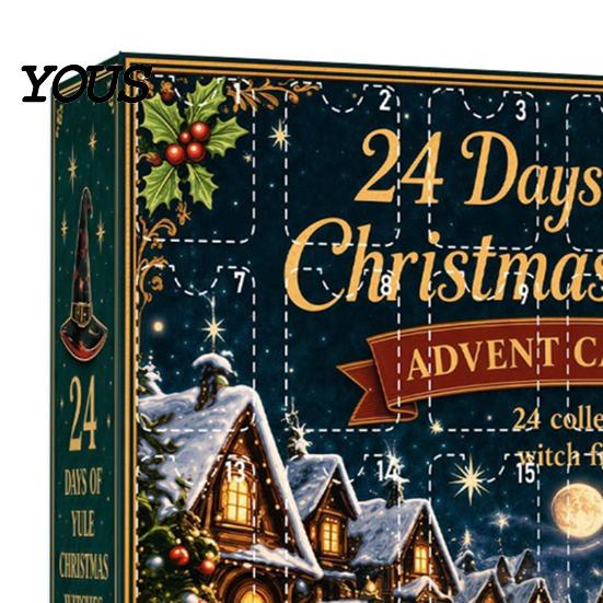 Decorative Figures for Window Christmas Witches Advent Calendar 2026, 24 Days Yule Countdown Box, 2D Blind Box Acrylic Witch Figurine Signs,