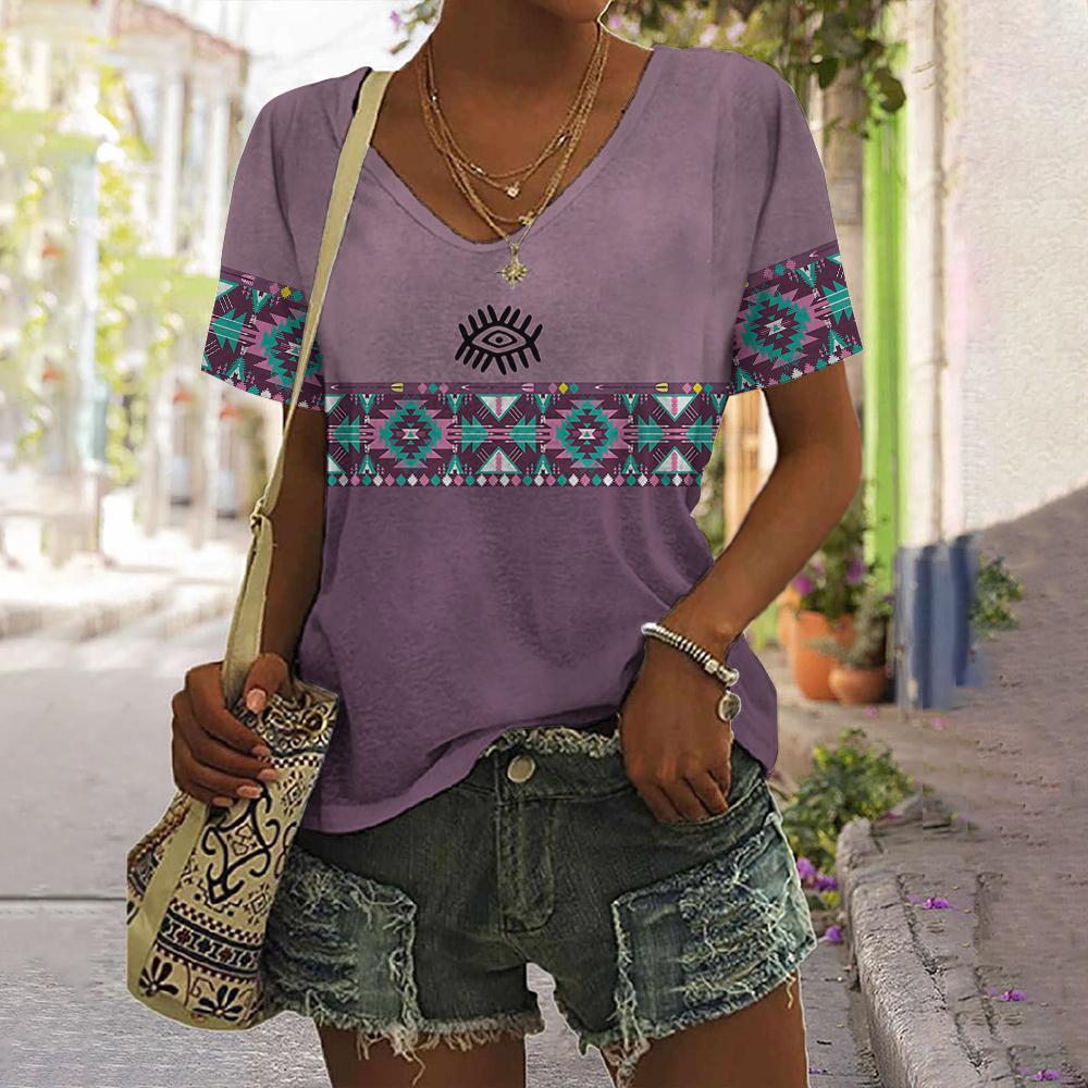 2025 Vintage Shirt for Women Totem Printed Ethnic Style Women's Clothing Summer Casual Short Sleeved Tops Tees Oversized T-Shirt