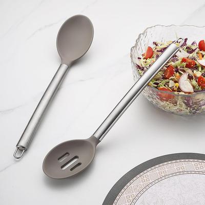 Набор силиконовых кухонных ложек, твердая ложка и ложка с прорезями, термостойкая ручка, кухонная ложка для посуды с антипригарным покрытием, можно мыть в посудомоечной машине