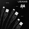 USAMS 2A 1 м 2 м 3 м Micro USB Type C Lightning Телефон Зарядка данных Плетеный кабель для iPhone 13 12 11 Huawei Samsung Xiaomi Redmi