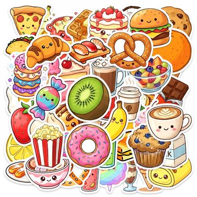 50PCS Cartoon Western Food PVC Sticker Aesthetic Colored DIY Sticky Decoration Scrapbooking Hand Accounting Stationery Supplies
