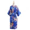 Women's Japanese-style Kimono Pajamas Short-sleeved Women's Printed Peacock Long Nightgown Simulation Silk Bathrobe