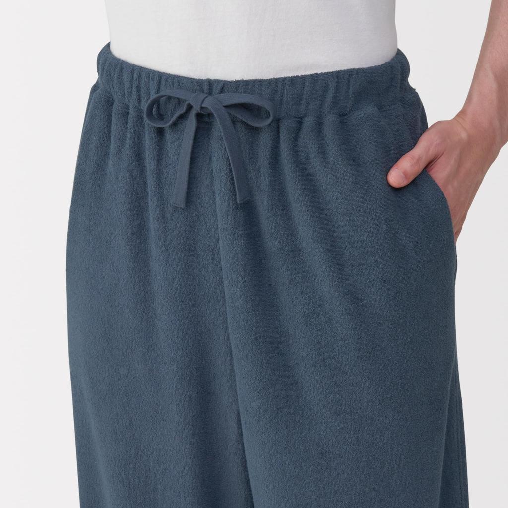 MUJI Домашняя одежда, которую можно носить, Размер L, Мужская, Полотенце, Двусторонняя плитка, Комплект с полурукавом, Темно-синий, (FB0ZGA5A)