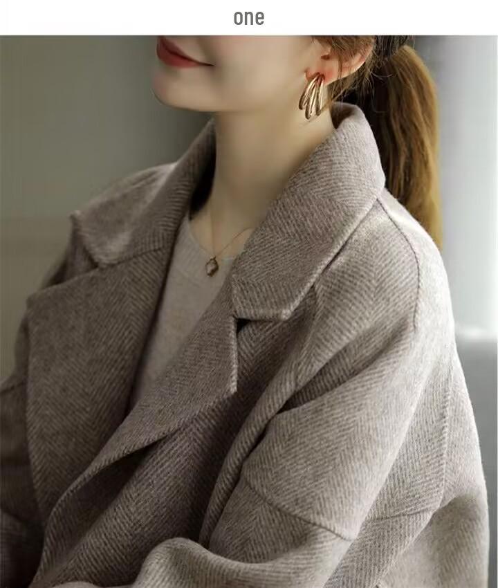 2023 Autumn/Winter Women's High-End Thick Herringbone Wool Coat - Casual Trendy Design