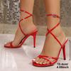 Fashion Sexy Pumps Sandals Female Party Thin Super High Heels Shoes for Women Solid Leather Lace Up Summer Shoes Plus Size