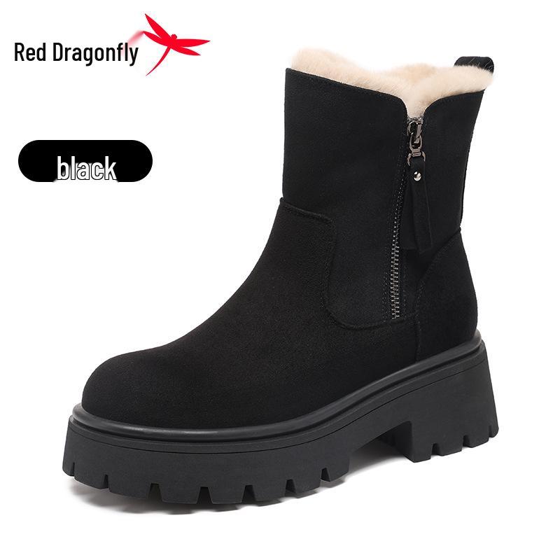 Женские зимние снежные ботинки Red Dragonfly с плюшем, нескользящие - Толстая подошва, Высокие, Теплые хлопковые ботинки