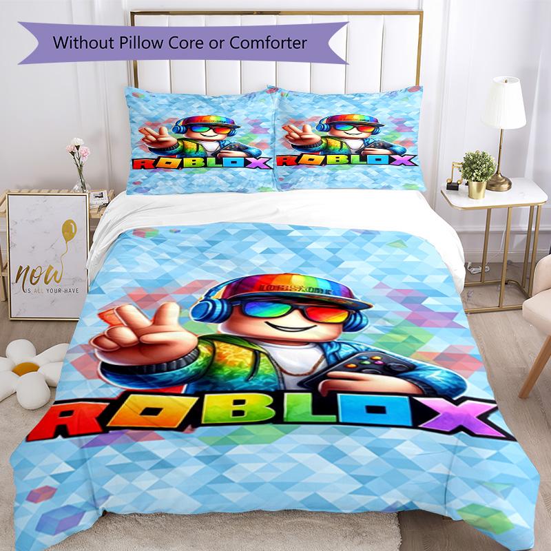Roblox Bedding Set Breathable Duvet Cover with Pillowcases Decorative Bed Linen for Bedroom Home Decoration Birthday Gift