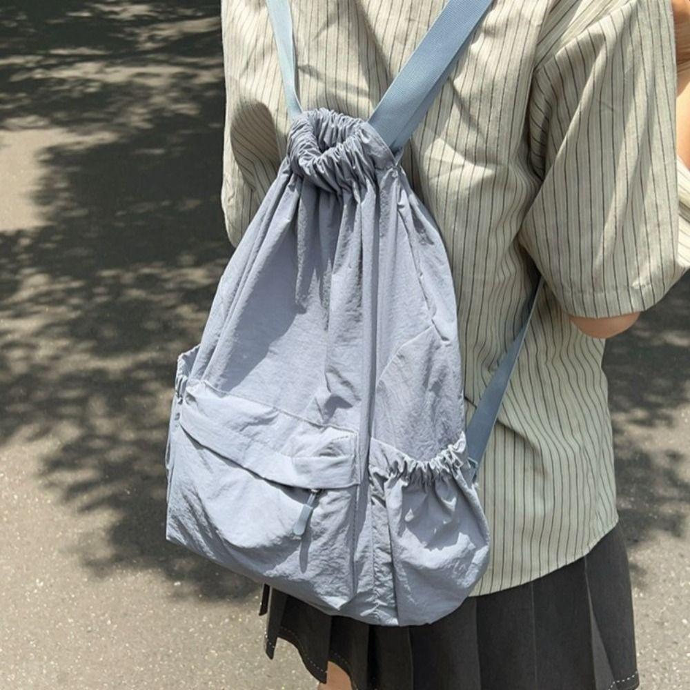 New Design Drawstring Backpack Light Weight High School Bag Simple Nylon Shoulder Bag Student