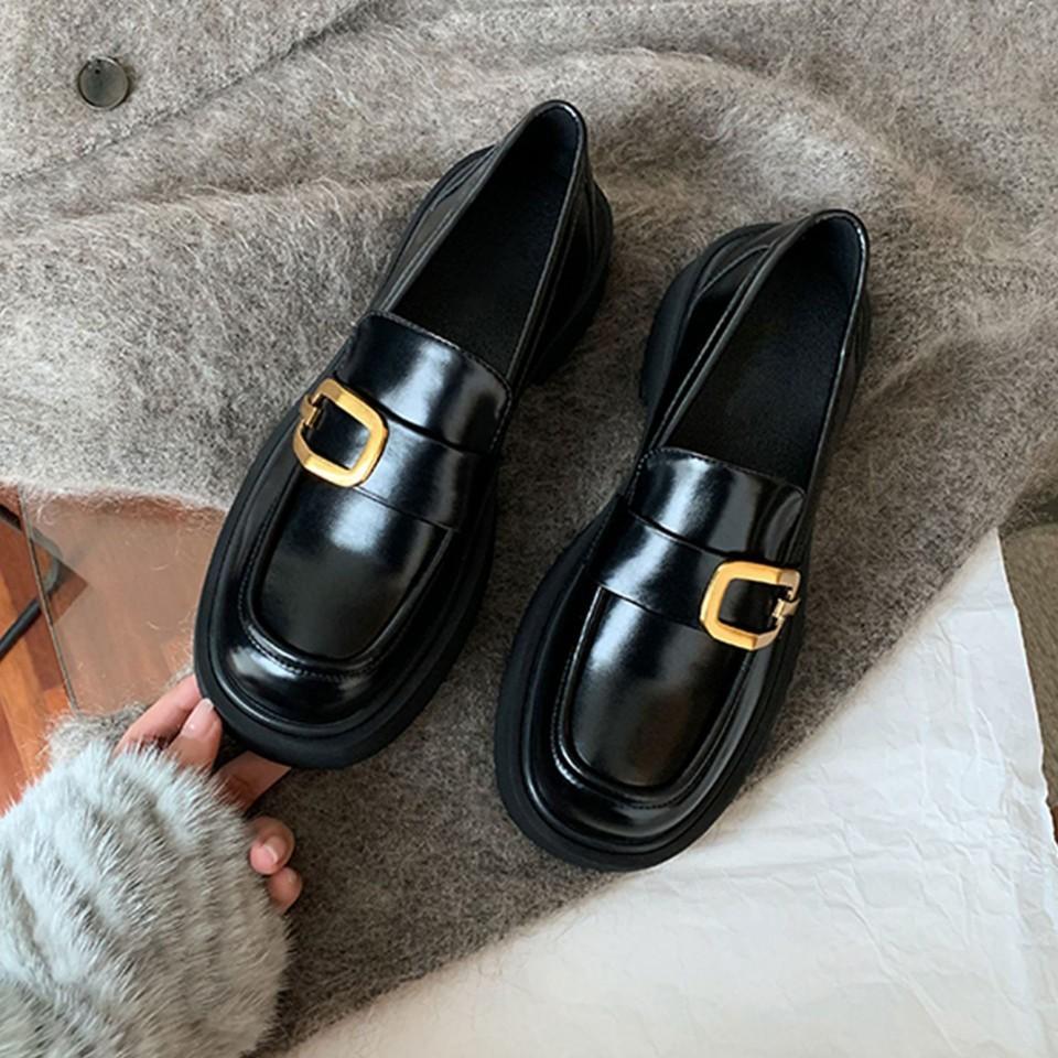 Grape mother studiolee британское слово с квадратной пряжкой толстая подошва толстый каблук квадратный круглый нос лоферы маленькие кожаные туфли женские осень и зима