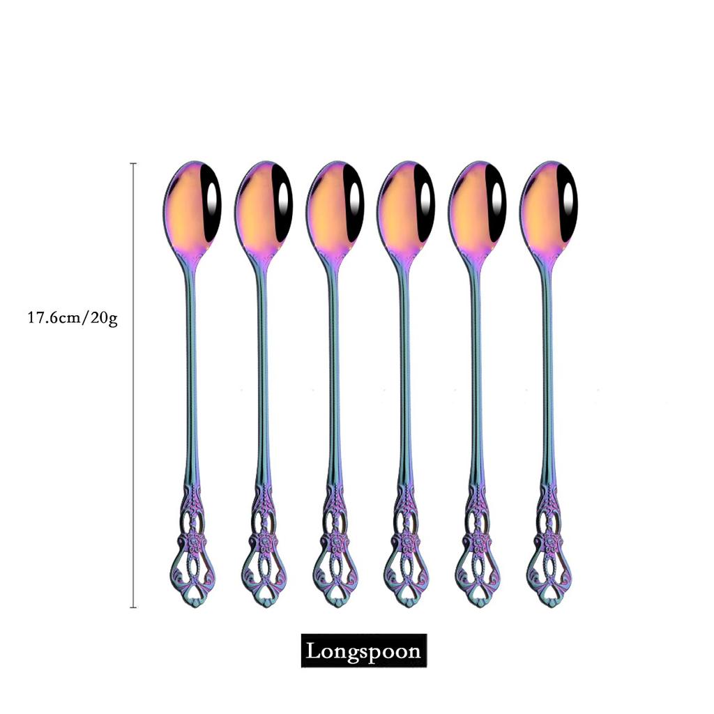 6 шт./24 шт., набор столовых приборов Rainbow Western, набор столовых приборов из нержавеющей стали, нож, вилка, кофейная ложка, набор посуды с роскошной стойкой для хранения