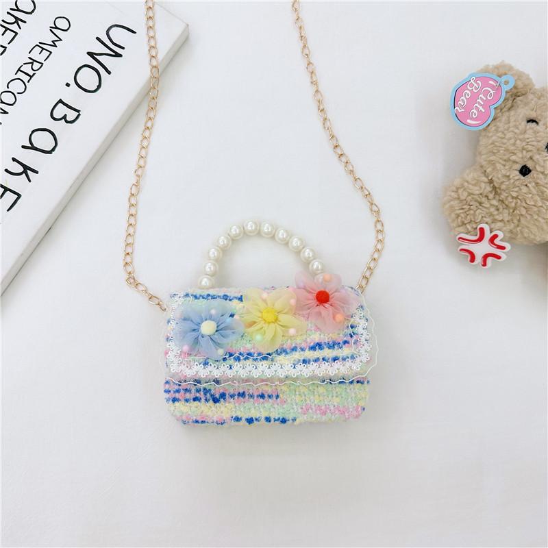 Stylish Children's Pearl Handbag Cute Floral Design Small Square Bag For Girls