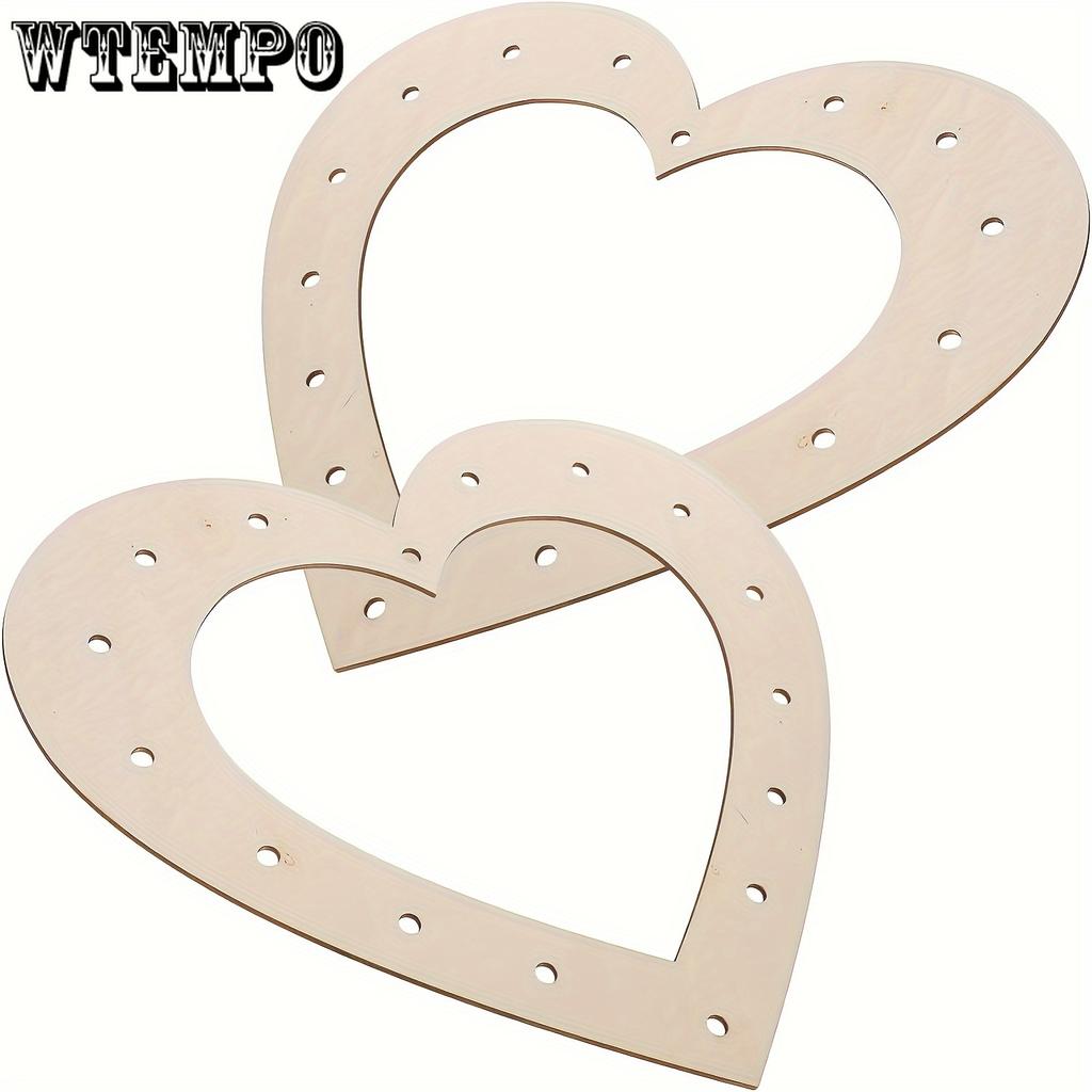 2pcs Heart-Shaped Wooden Wreath Frames for DIY Crafts - Unpainted Floral Hoops for Home Decor, Garland Making & Party Decorations