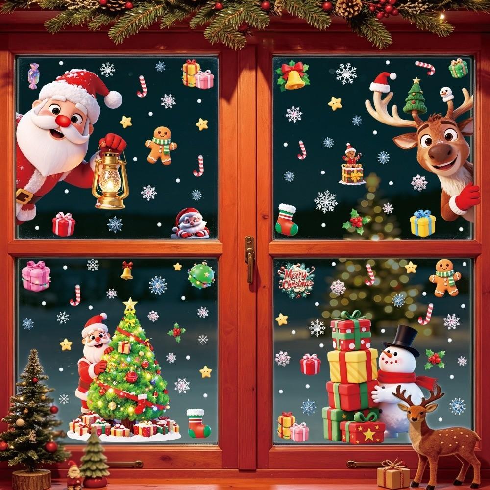 Snowflake Santa Snowman Merry Christmas Window Sticker Holiday Window Stickers  Party Supplies