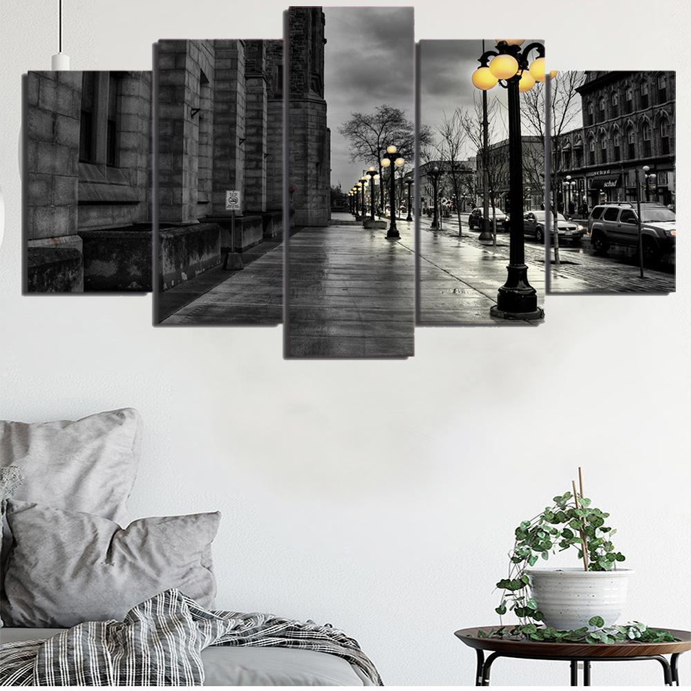 5 панелей Лондон-Сити-стрит черно-белые картины настенное искусство холст картины печатает плакат домашний декор фотографии для гостиной без рамки
