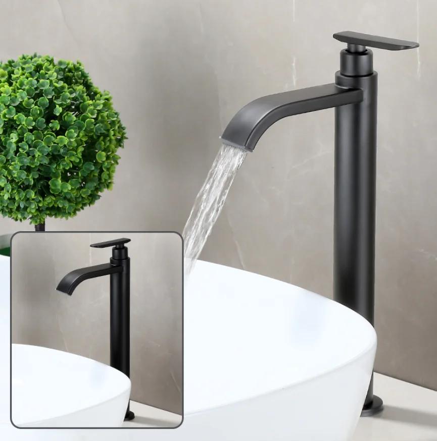 black stainless steel Single Cold Faucet Black Paint Operation Bathroom Basin Tap High Faucets