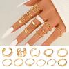 11 Pcs/Set Women Hollow Out Multi Shapes Twisted Polished Smooth Alloy Adjustable Open Ring