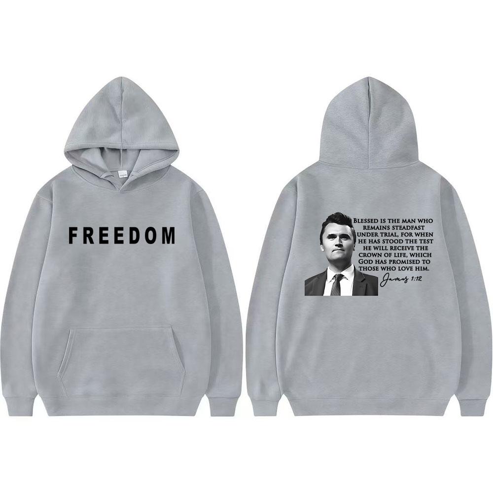 Свитшот с принтом Charlie Kirk Freedom Модный винтажный стиль 90-х Харадзюку Классические пуловеры Мужские Женские Повседневный комфорт Худи