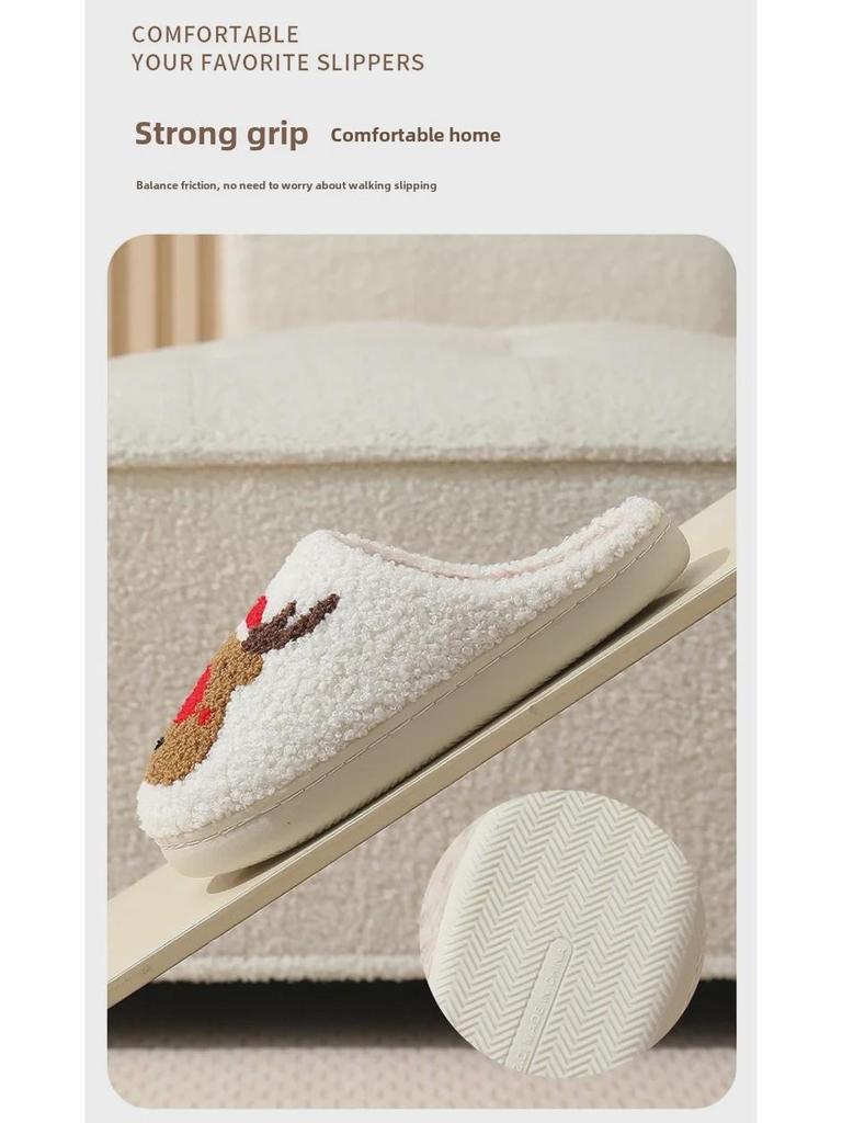 Женские рождественские хлопковые тапочки с лосем - Домашняя теплая зимняя обувь