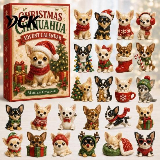 Holiday Countdown Toy Animal Advent Calendar 2026, 2D Christmas Box with Collectable Ornament Acrylic Dog Pendants, Festive Tree Hanging