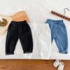 Children's Spring/Autumn Soft Jeans - Unisex, Ages 0-6, Casual Western Style Solid Color