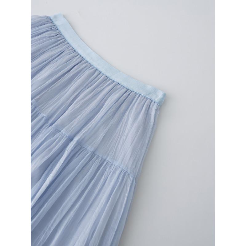 Dimanaf 2025 Летние женские новые юбки однотонные эластичные талии плиссированные сетчатые элегантные юбки желтые