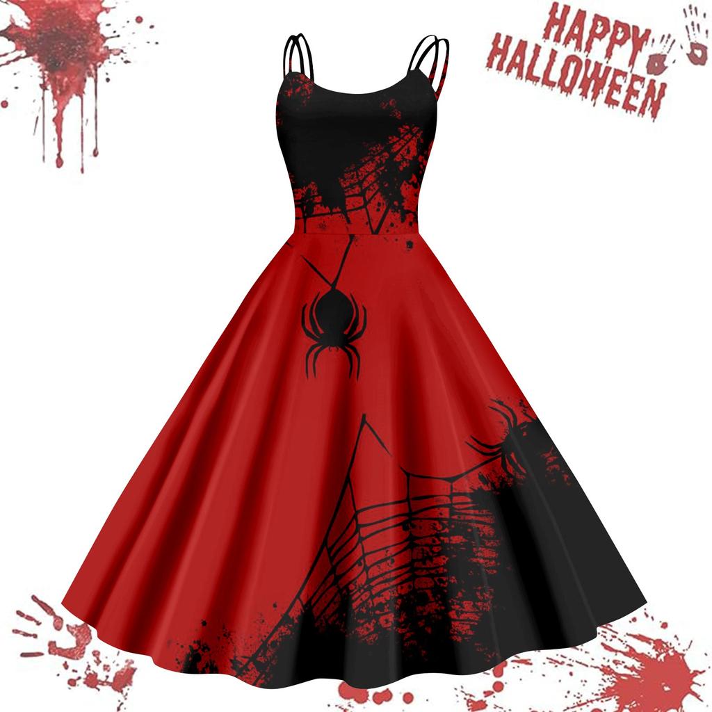 Women's Casual Halloween Printed Suspender Vintage Dress