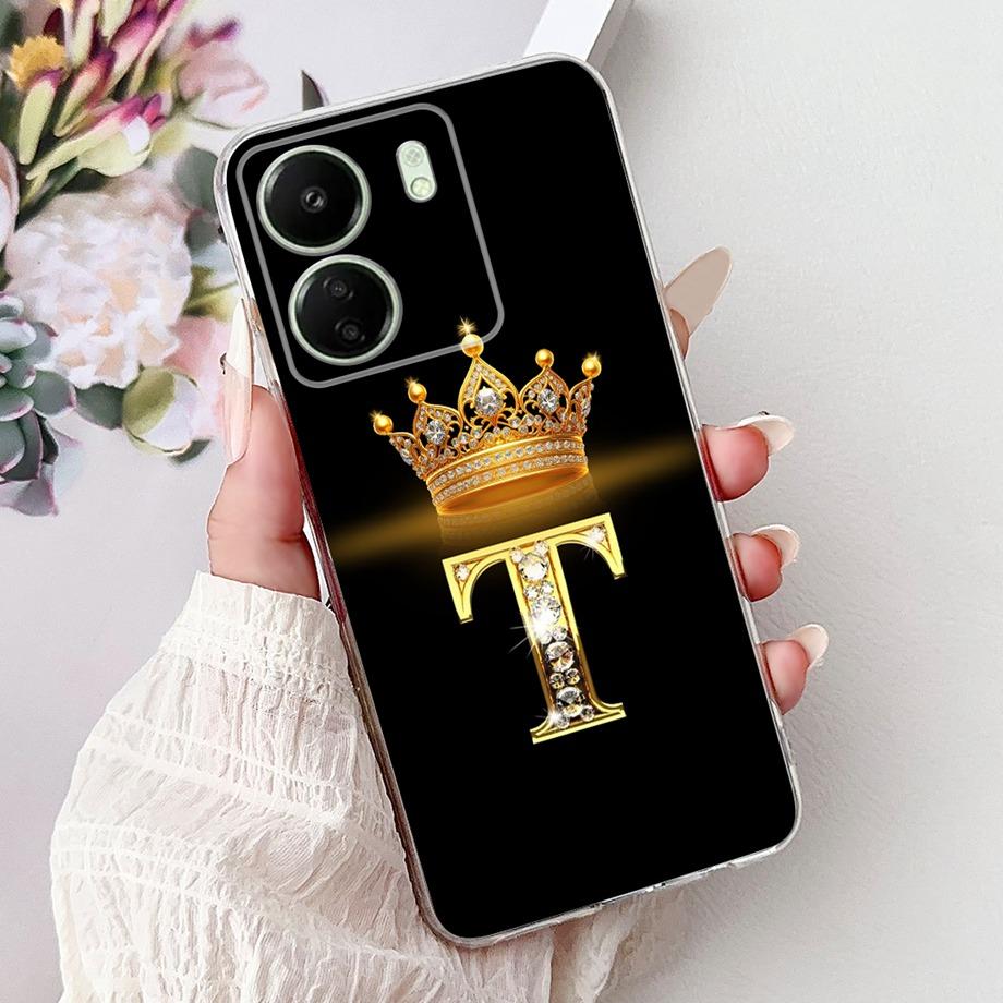 For Xiaomi Redmi 13 13C 4G 5G Soft Silicone Phone Case Crown Letters Initials Cover For Redmi13c 13 C Realme13 Clear Back Cover