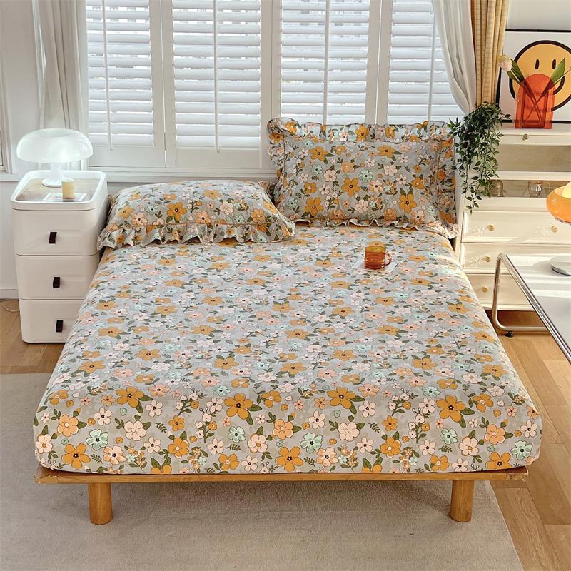 Floral Style Fitted Sheet Pure Cotton Bed Cover Skin-friendly Bed Sheets Couvre Lit Adults Kids Bed Linen (No Pillowcase)