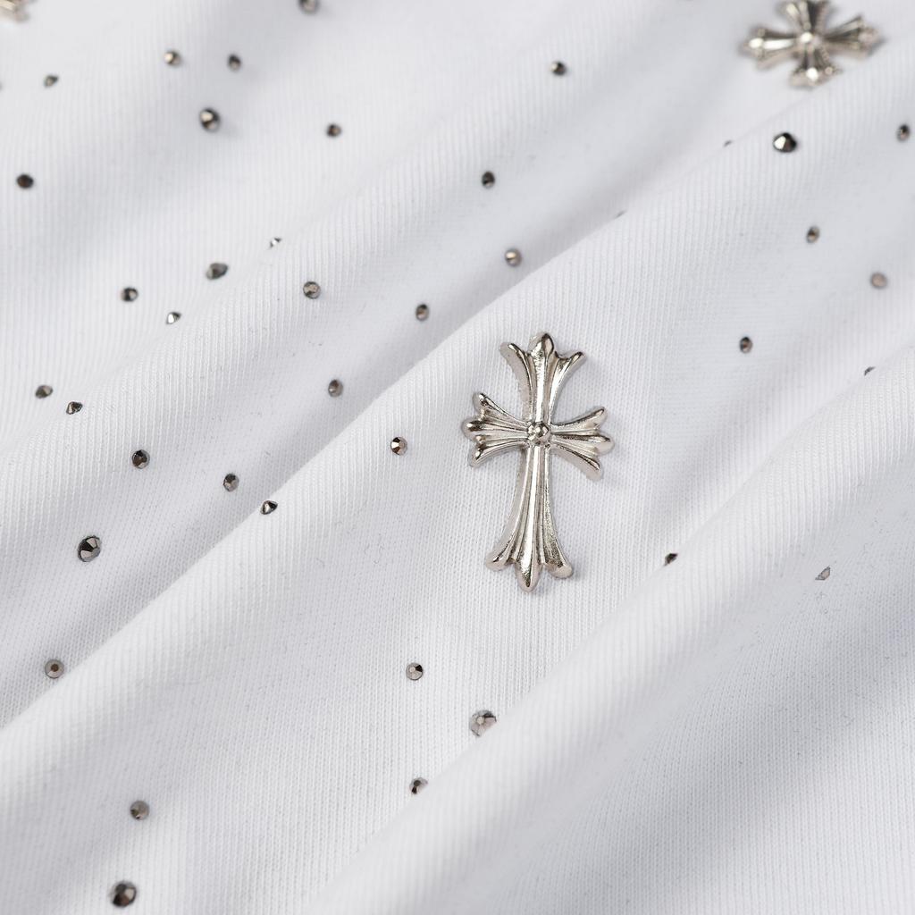 9992 CHROME HEARTS 2025 Лето Новая Высококачественная Хлопковая Круглая Горловина Свободная Футболка Большого Размера Для Мужчин и Женщин Парная Футболка