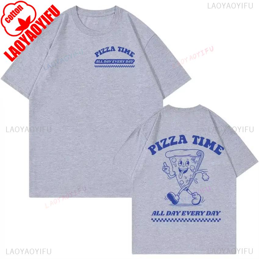 Cute Aesthetic Fashion Tshirt Funny Pizza Time All Day Every Day Cartoon Retro T Shirts Men Women Casual Cotton Tees Harajuku